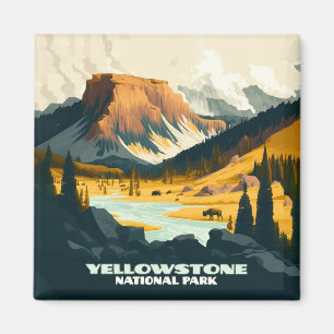 Yellowstone Nationalpark Wyoming Mountains Retro Magnet