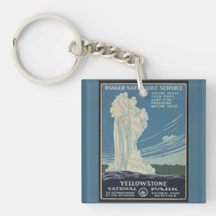 Yellowstone Old Faithful Park Vintage Poster Schlüsselanhänger