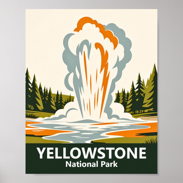 Yellowstone Old Faithful Vintage WPA Geyser Custom Poster (Vorne)