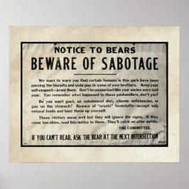 Yellowstone Park Notice Humour Bear 1959 Poster