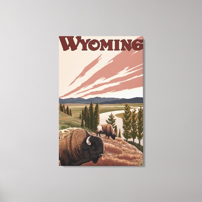 Yellowstone River Bison Vintage Travel Poster Leinwanddruck (Vorderseite)