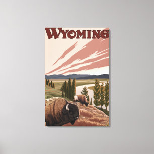Yellowstone River Bison Vintage Travel Poster Leinwanddruck