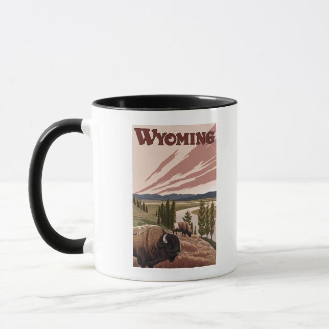 Yellowstone River Bison Vintage Travel Poster Tasse (Links)