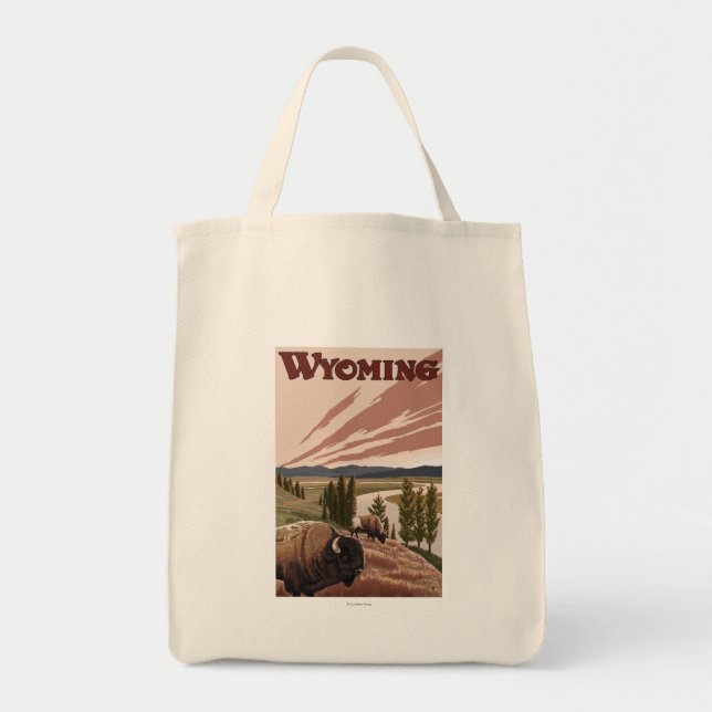 Yellowstone River Bison Vintage Travel Poster Tragetasche (Vorne)