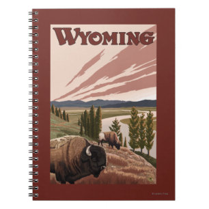 Yellowstone River Bison-Vintages Reise-Plakat Notizblock