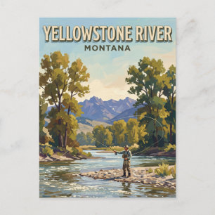 Yellowstone River Fliegenfischen mit Cottonwoods Postkarte