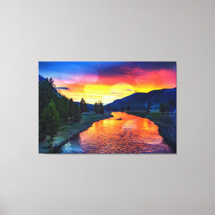 Yellowstone River Reflection Sunset Leinwanddruck