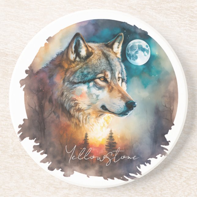 Yellowstone Sandstein-Untersetzer Wolf Getränkeuntersetzer (Vorne)