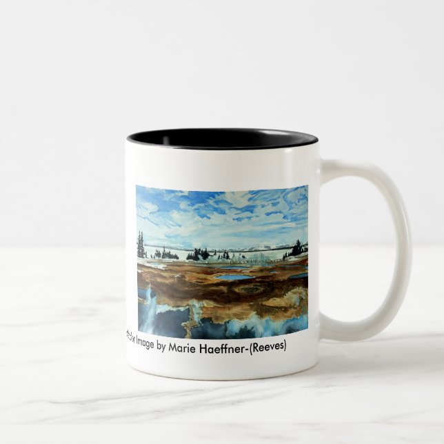Yellowstone See in der Winter-Tasse Zweifarbige Tasse (Rechts)