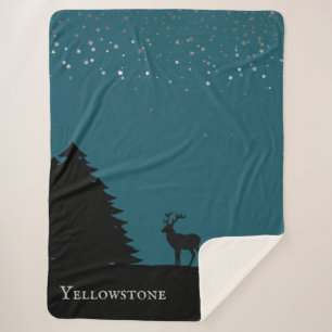 Yellowstone Sherpa Blanket Throw Elch und Sterne Sherpadecke