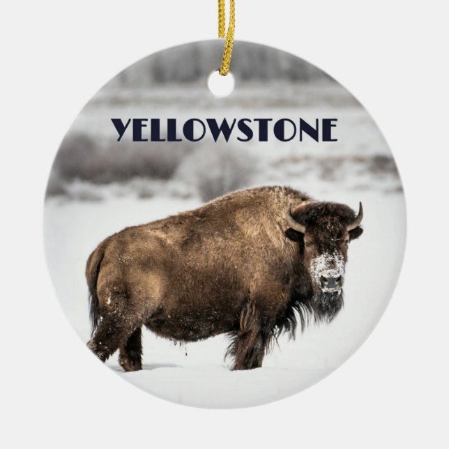 Yellowstone Snowy Buffalo Souvenir Ornament (Vorne)