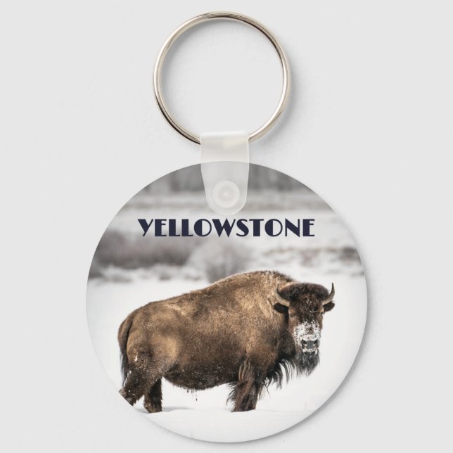 Yellowstone Snowy Buffalo Souvenir Schlüsselanhäng Schlüsselanhänger (Vorderseite)