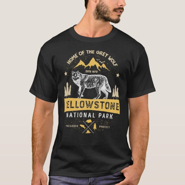 Yellowstone T Shirt National Park Gray Wolf - Vint (Vorderseite)