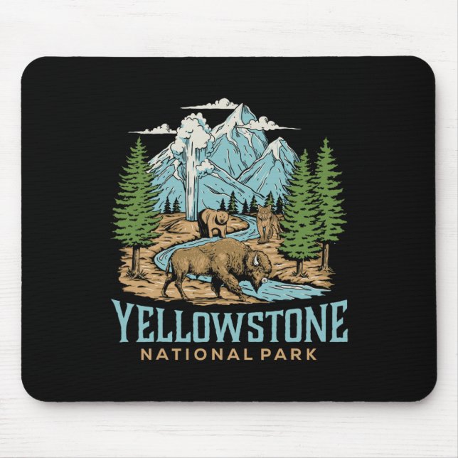 Yellowstone US Nationalpark Wolf Bison Bear Vinta Mousepad (Vorne)