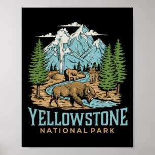 Yellowstone US Nationalpark Wolf Bison Bear Vinta Poster