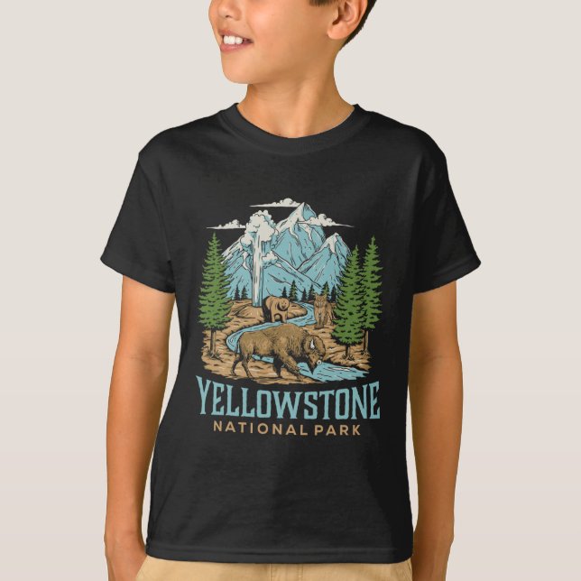 Yellowstone US Nationalpark Wolf Bison Bear Vinta T-Shirt (Vorderseite)