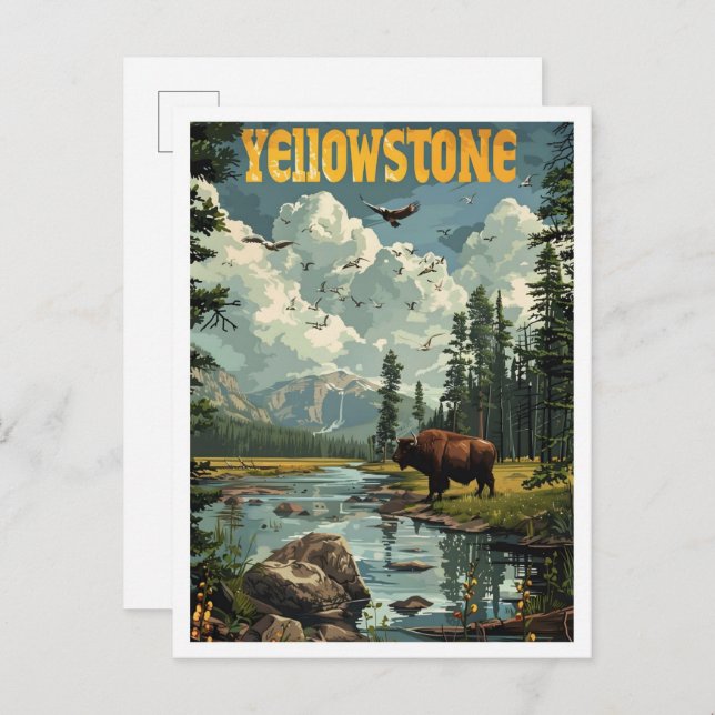 Yellowstone USA Classic Art Retro Vintage Travel Postkarte (Vorne/Hinten)