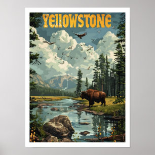 Yellowstone USA Klassische Kunst Retro Vintage Rei Poster