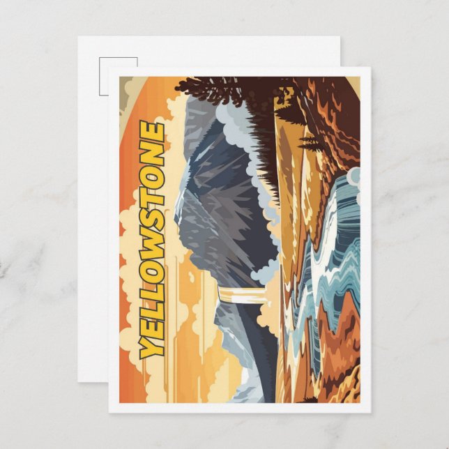 Yellowstone Vintag Art Travel Illustration Postkarte (Vorne/Hinten)