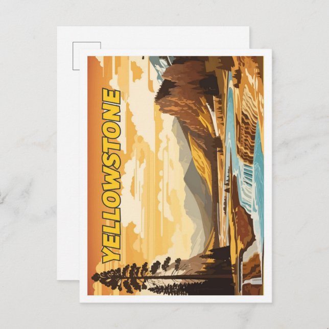 Yellowstone Vintag Art Travel Illustration Postkarte (Vorne/Hinten)