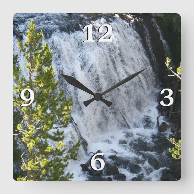 Yellowstone Wasserfall Quadratische Wanduhr (Vorderseite)
