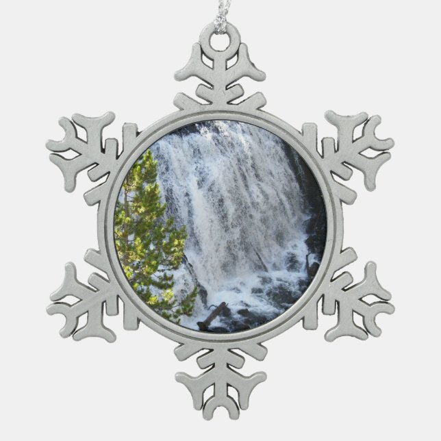 Yellowstone Wasserfall Schneeflocken Zinn-Ornament (Vorderseite)