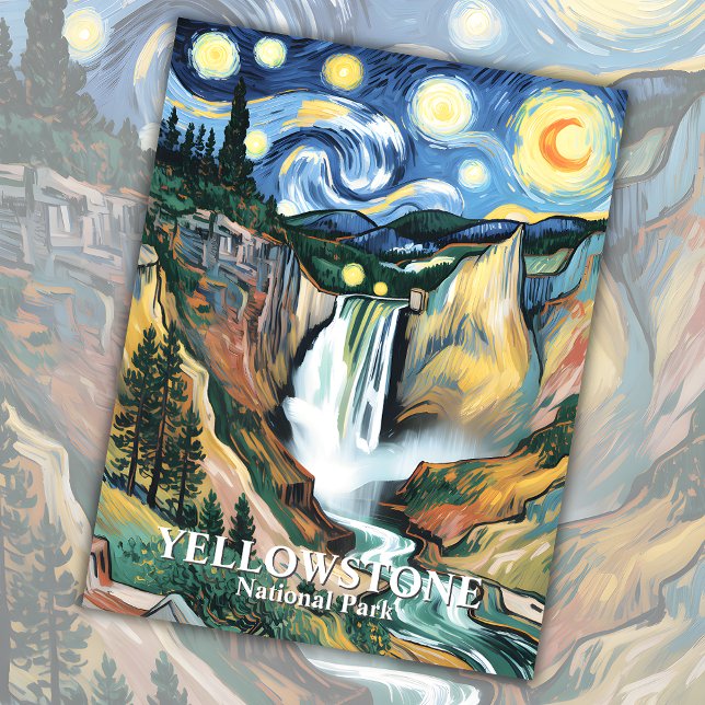 Yellowstone Wasserfall Van Gogh Starry Night Custo Postkarte (Yellowstone Waterfall Van Gogh Starry Night Custom Postcard)