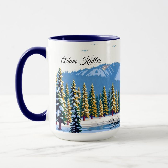 Yellowstone Winter Schnee bedeckte Kiefern Custom Tasse (Links)