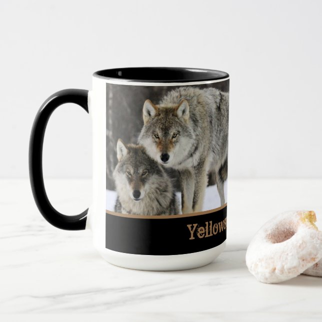 Yellowstone Wölfe Kaffeemaschine Tasse Zwei-Tone (Mit Donut)