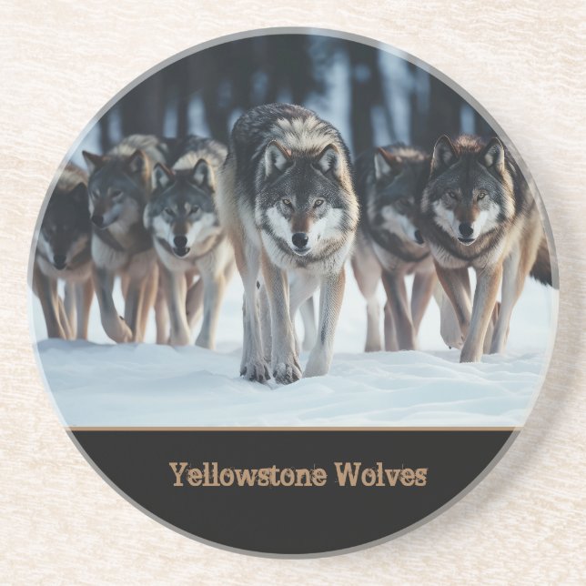 Yellowstone Wolves Sandstone Untersetzer (Vorne)