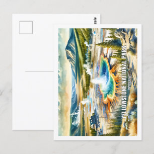 Yellowstone Wyoming USA Famous Place Wassercolor Postkarte