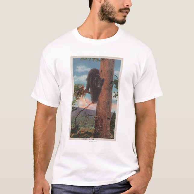 Yellowstone, WYView des schwarzen Bären im Baum T-Shirt (Vorderseite)