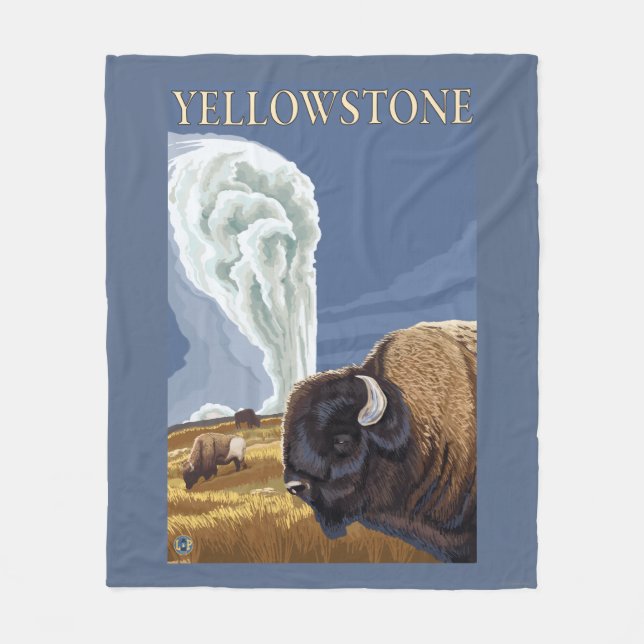 YellowstoneBison mit altem zuverlässigem Fleecedecke (Vorderseite)
