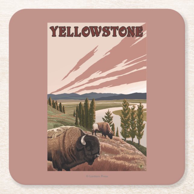 YellowstoneBison Szene Rechteckiger Pappuntersetzer (Vorderseite)