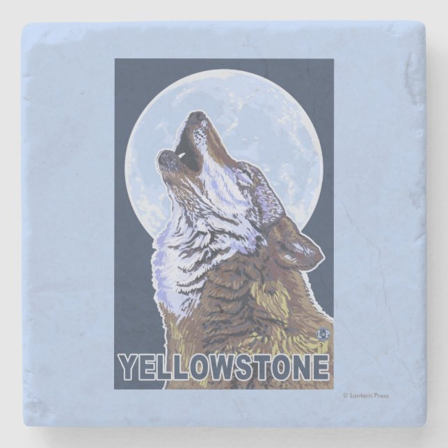YellowstoneHowling Wolf Steinuntersetzer (Vorderseite)