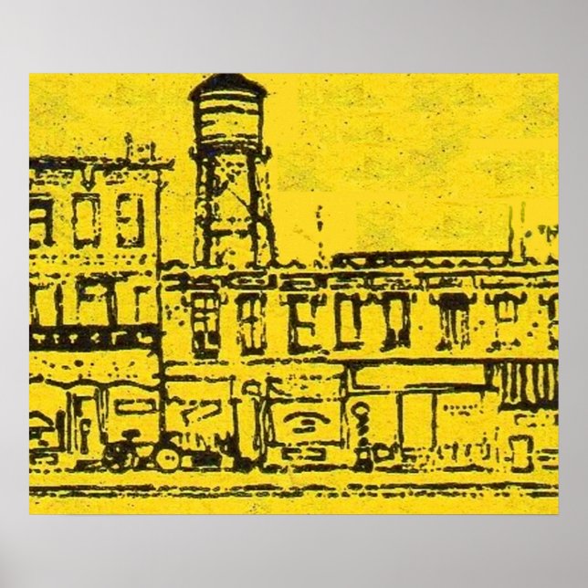 Yellowville-Häuser und -Zuhause und Wasserturm Poster (Vorne)