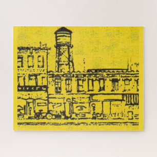 Yellowville-Häuser und -Zuhause und Wasserturm Puzzle