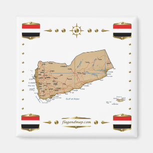 Yemen Map + Flags Magnet