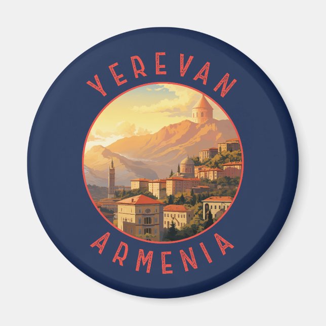 Yerevan Armenia Retro Distressed Circle Magnet (Vorne)