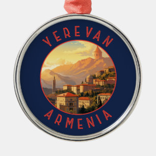 Yerevan Armenia Retro Distressed Circle Ornament Aus Metall