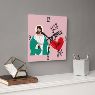 "Yes, Jesus Loves Me" Pink Square Clock Quadratische Wanduhr