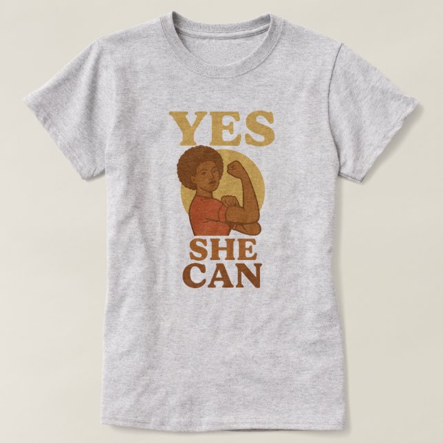 "Yes She Can" feministischer Power - Empowerment T-Shirt (Design vorne)