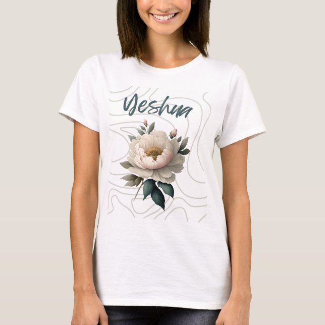Yeshua mit einzigartigem Blume-Hintergrund T-Shirt (Vorderseite)