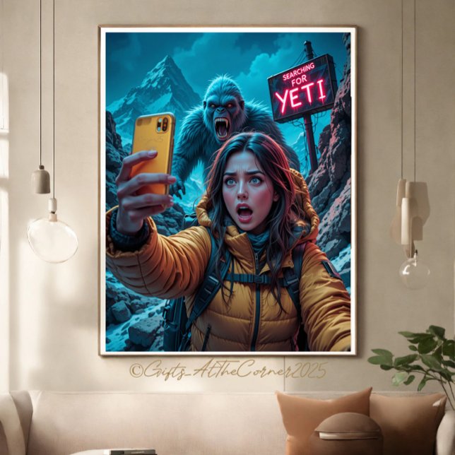Yeti Bigfoot Sasquatch Selfie Mount Everest Neon Leinwanddruck (Von Creator hochgeladen)