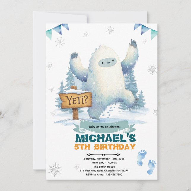 Yeti Birthday party Invitation Einladung (Vorderseite)
