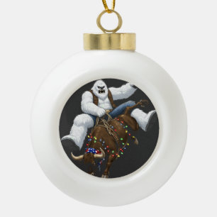 Yeti Bull Rider Santa Western Rodeo Weihnachten  Keramik Kugel-Ornament