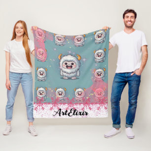 Yeti Cute Kawaii Hornen Druck  Fleecedecke