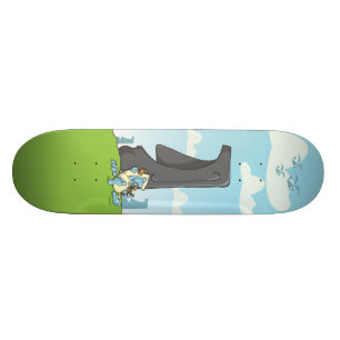 Yeti, der auf Osterinsel trinkt Skateboard