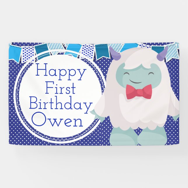 Yeti feiert Jungen abscheulichen Schneemann Geburt Banner (Horizontal)