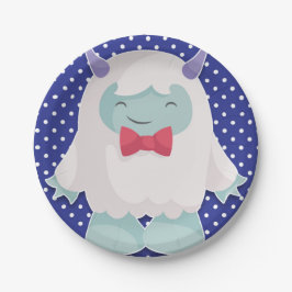 Yeti feiert Jungen abscheulichen Schneemann Geburt Pappteller